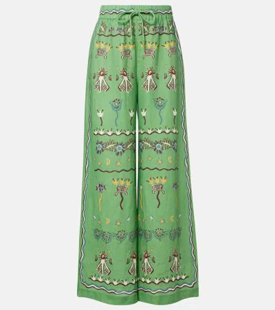 Alemais Sun Dancer Linen Wide-leg Pants In Green