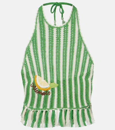 Alemais Sundae Crochet Embroidered Cotton Crop Top In Green