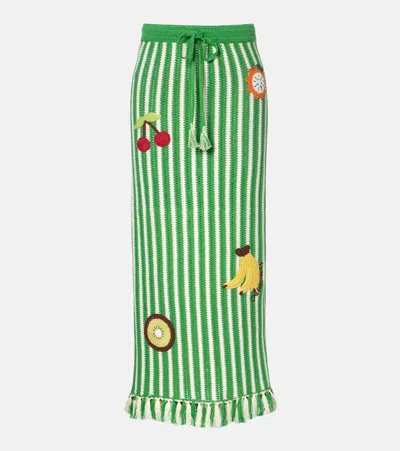 Alemais Sundae Crochet Embroidered Cotton Maxi Skirt In Green