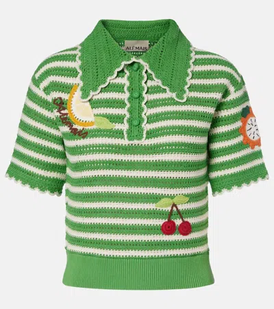 Alemais Sundae Striped Cotton Polo Shirt In Green