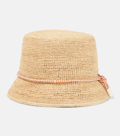 Alemais Sunlit Crochet Raffia Bucket Hat In Beige