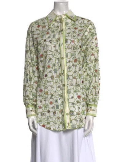 Pre-owned Alemais Sunset Blvd Patterned Button-up Top In Green
