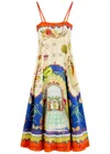 Alemais Surrealist Summer Sleeveless Linen Midi Sundress In Multicoloured