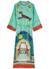 Alemais Surrealist Summer Silk Satin Midi Dress In Multicoloured