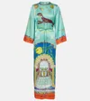 Alemais Surrealist Summer Silk Satin Midi Dress In Multicoloured