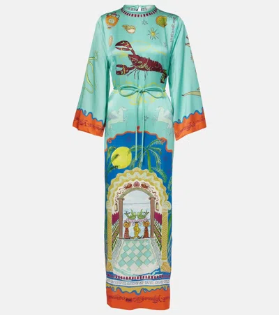 ALEMAIS SURREALIST SILK MIDI DRESS