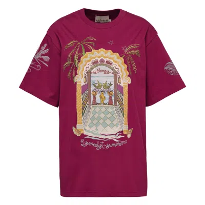 Alemais Surrealist Summer Burgundy Tee In Brown