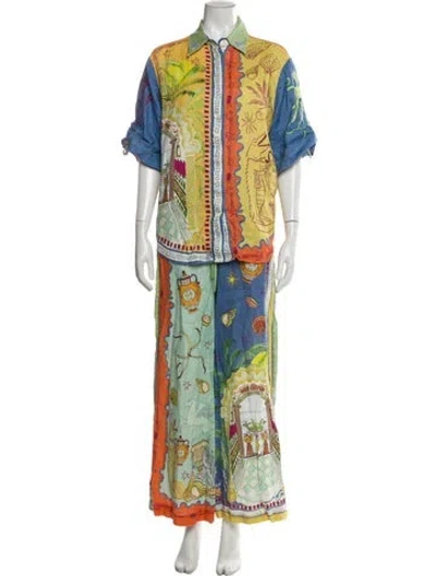 Pre-owned Alemais Surrealist Summer Linen Pant Set In Green