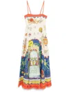 Alemais Surrealist Summer Sleeveless Linen Midi Sundress In Yellow