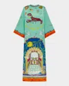 Alemais Surrealist Summer Silk Satin Midi Dress In Multi