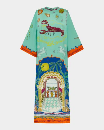 ALEMAIS SURREALIST SUMMER MIDI SILK DRESS