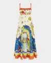 Alemais Surrealist Summer Sleeveless Linen Midi Sundress In Multi