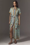 Shop Alemais Surrealist Summer Short-sleeve Linen Midi Shirtdress In Blue
