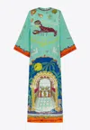 Alemais Surrealist Summer Silk Satin Midi Dress In Multicolor