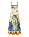 Alemais Surrealist Summer Sleeveless Linen Midi Sundress In Multi