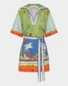 Alemais Surrealist Summer Short-sleeve Linen Mini Dress In Multi