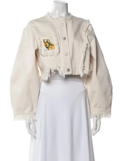 Pre-owned Alemais Sylvie Floral Print Denim Jacket In Neutrals