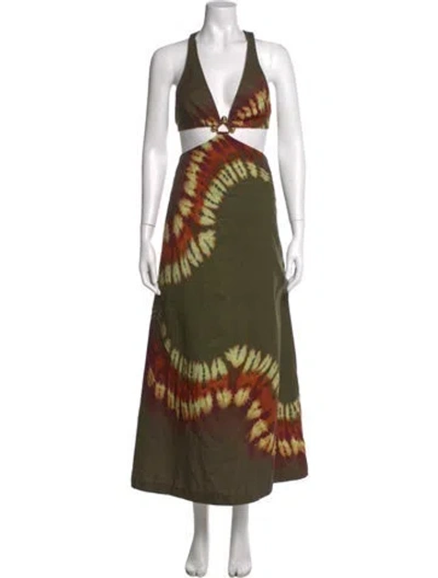 Pre-owned Alemais Tie-dye Print Long Dress In Green