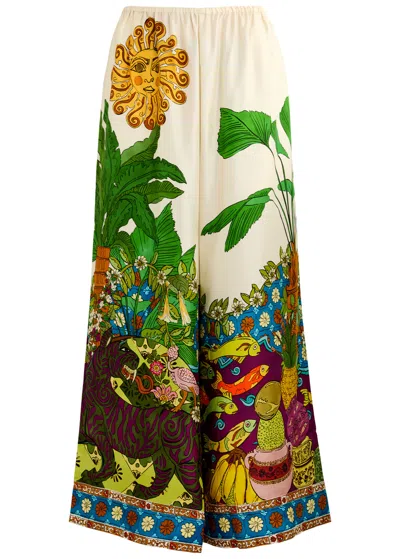 Alemais Tiger Printed Wide-leg Silk Troussers In Multicoloured