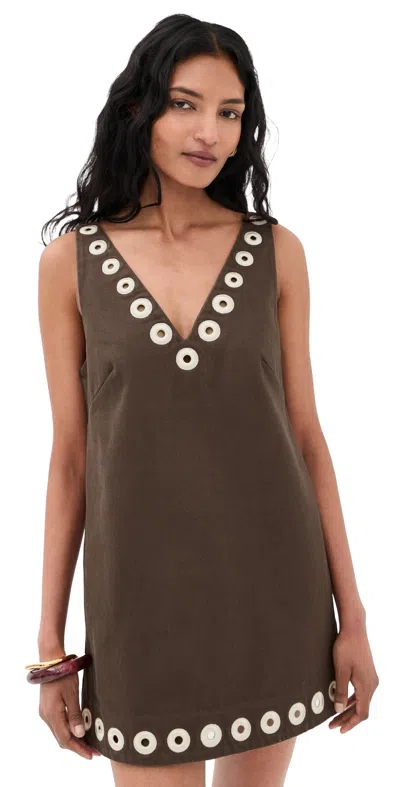 Alemais Tobe Denim Mini Dress Chocolate In Brown