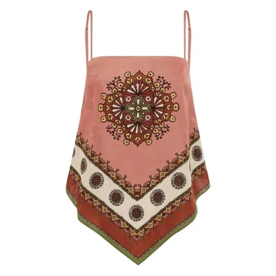 Alemais Contina Printed Satin-jacquard Top In Brown