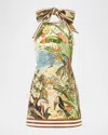 Alemais Toucan Tango Halterneck Printed Organic Cotton Mini Dress In Multi