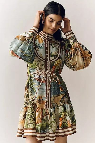 Alemais Toucan Tango Long-sleeve Mini Dress In Multi