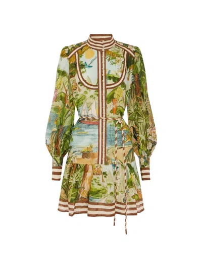 Alemais Toucan Tango Long-sleeve Mini Dress In Multi
