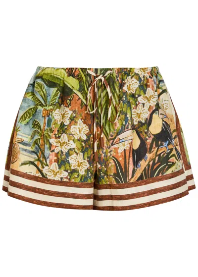 Alemais Toucan Tango Printed Linen Shorts In Multi
