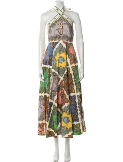 Pre-owned Alemais Trippy Troppo Halterneck Long Dress In Orange