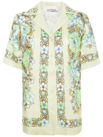 Alemais Velma Oversized Floral-print Linen Shirt In White