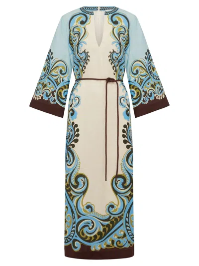 Alemais V-neck Linen Dress With Dropped Shoulders & Side-slit Hem In Bianco
