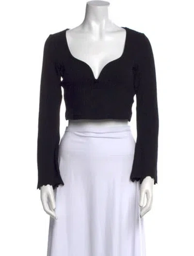 Pre-owned Alemais V-neck Long Sleeve Crop Top In Black