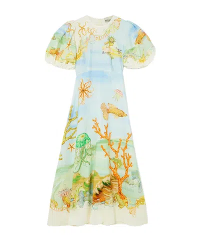 Alemais Waist-cinched Midi Dress In Blue