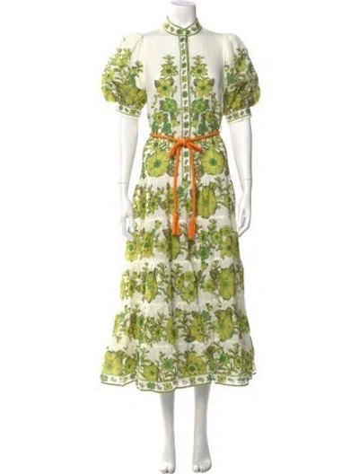 Pre-owned Alemais Wallis Tiered Long Dress In Green