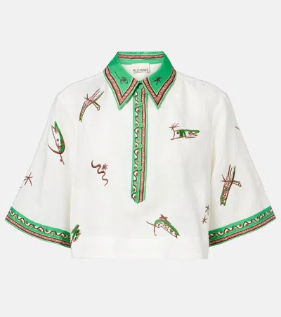 Alemais Wanda Printed Embroidered Linen Shirt In White