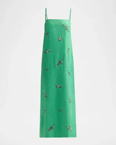 Alemais Wanda Embroidered Linen-blend Maxi Dress In Green