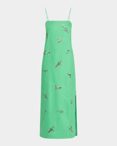 Alemais Wanda Embroidered Midi Dress In Green
