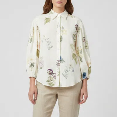 Pre-owned Alemais White Floral Print Hemp Button Up Jules Blouse M