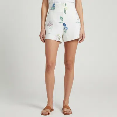 Pre-owned Alemais White Floral Print Hemp High Waisted Jules Shorts S
