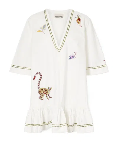 Alemais Camelia Ruffled Embellished Organic Cotton-poplin Mini Dress In White