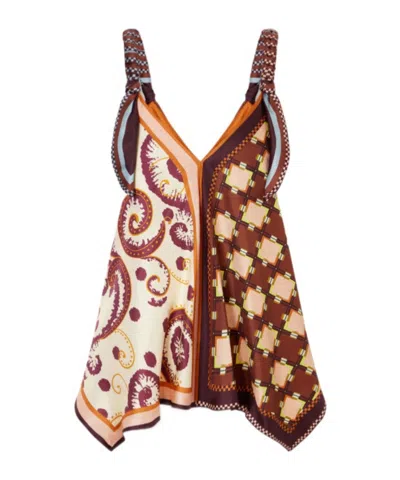 Alemais Wilson Mixed-print Handkerchief-hem Top In Nude