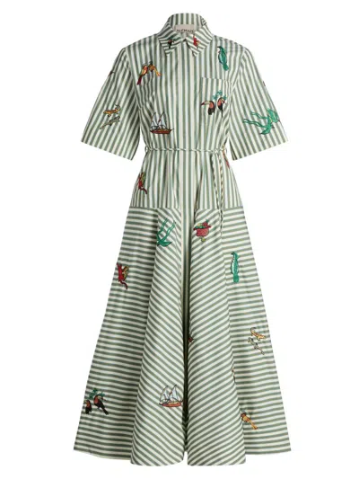 Alemais Women's Bisou Embroidered Midi-shirtdress In Green