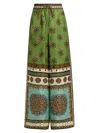 Alemais Contina Multicolor Pants With Elastic Waist And Drawstring And All-over Print In Viscose For Women In Green