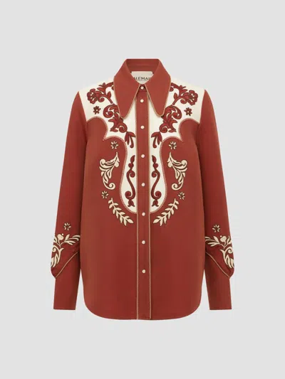 Alemais Women's Duke Western-embroidered Shirt In Brown
