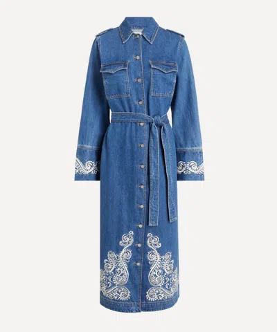Alemais Women's Jacones Embroidered Denim Shirt Dress In Blue