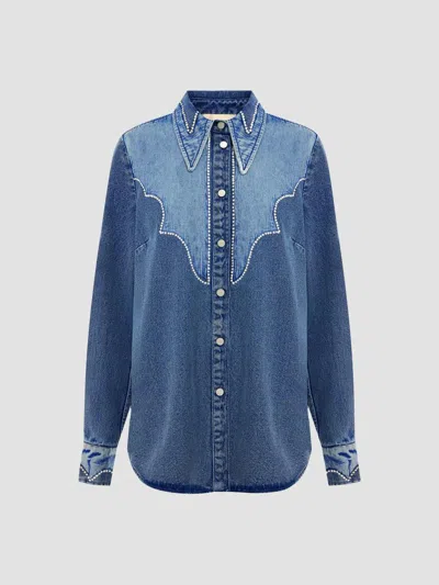 Alemais Women's Jesse Patchwork Denim Shirt In Blue