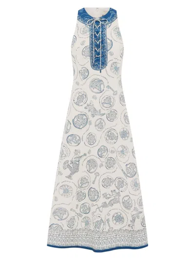 Alemais Womens Ivory Lucky Lace-up Linen Midi Dress In White