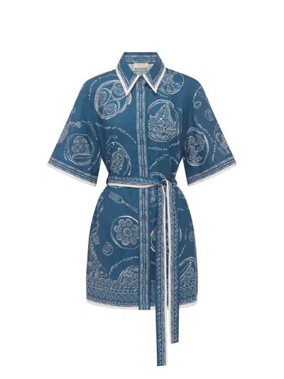 Alemais Women's Lucky Printed Linen Mini Dress In Blue
