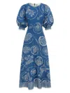 Alemais Lucky Graphic-print Puff-sleeve Midi Dress In Blue